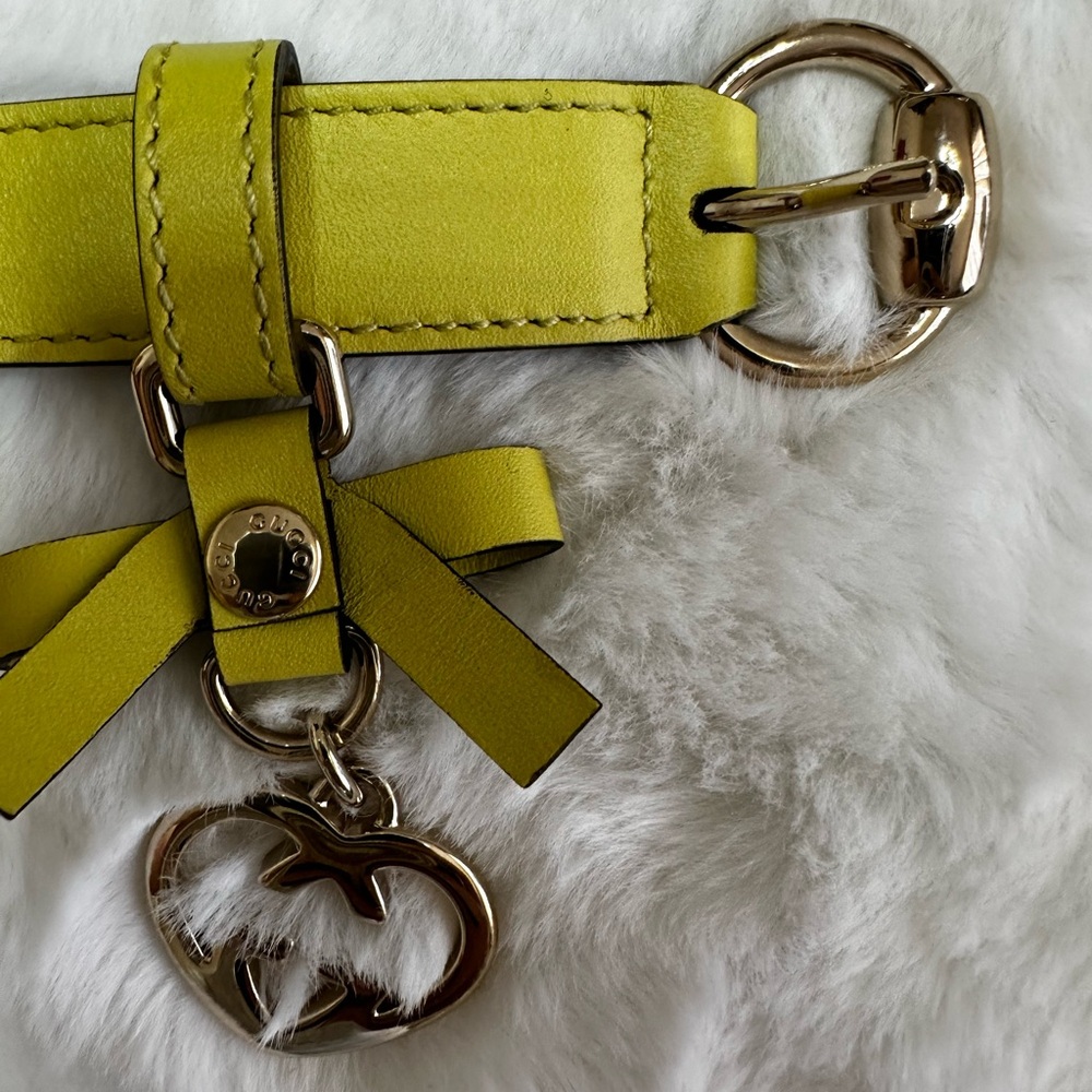 Gucci Lime Green Leather pet collar with Heart Charm-come dust bag and box - Picture 5 of 10